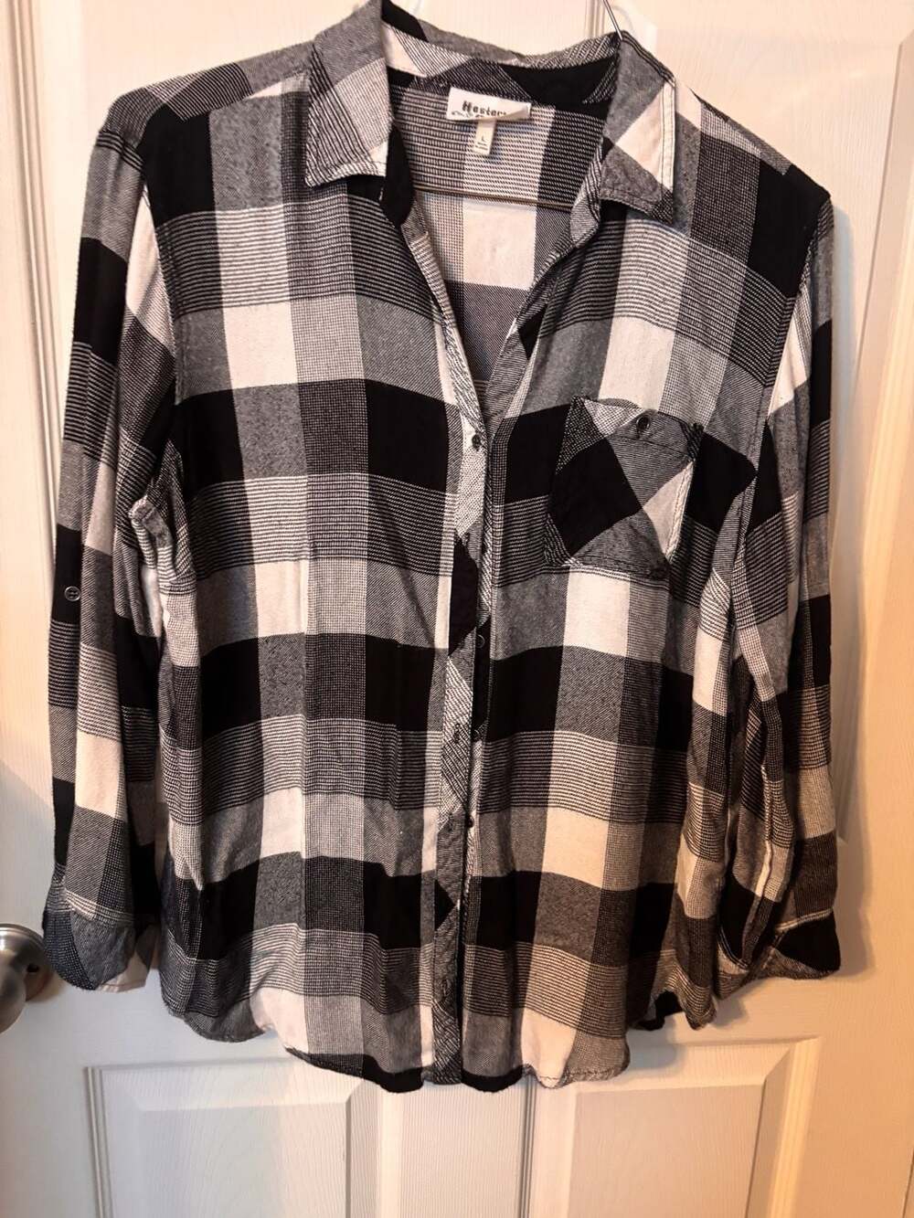 Hester & Orchard Plaid Flannel Shirt Size L Black White